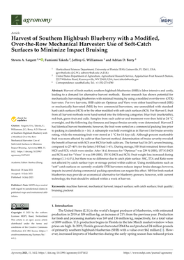 Harvest of Southern Highbush Blueberry with a Modified