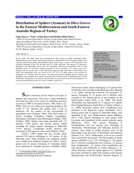 Distribution of Spiders (Araneae) in Olive Groves in the Eastern Mediterranean and South-Eastern Anatolia Regions of Turkey