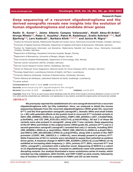 Deep Sequencing of a Recurrent Oligodendroglioma and the Derived