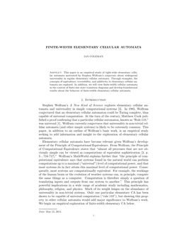 FINITE-WIDTH ELEMENTARY CELLULAR AUTOMATA 1. Introduction Stephen Wolfram's a New Kind of Science Explores Elementary Cellular