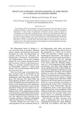 Molecular Taxonomy and Phylogenetics of Some Species of Australian Palaemonid Shrimps