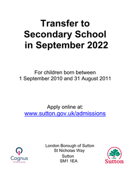 Transfer to Secondary School in September 2022