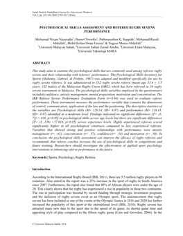 Psychological Skills Assessment and Referee Rugby Sevens Performance