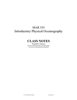 Introductory Physical Oceanography CLASS NOTES
