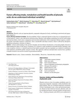 Factors Affecting Intake, Metabolism and Health Benefits of Phenolic Acids