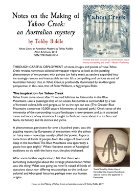 Notes on the Making of Yahoo Creek: an Australian Mystery