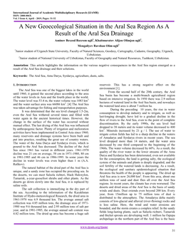 A New Geoecological Situation in the Aral Sea Region As a Result of the Aral Sea Drainage