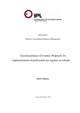 Proposals for Implementation of Preferential Tax Regimes on Islands