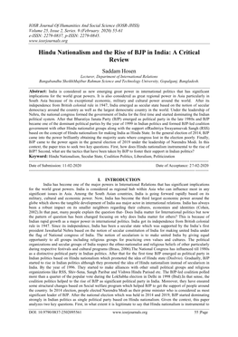 Hindu Nationalism and the Rise of BJP in India: a Critical Review