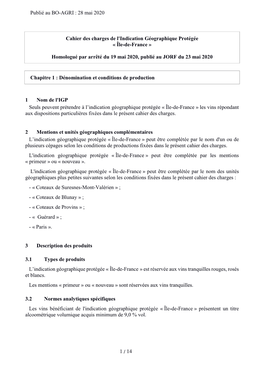 28 Mai 2020 1 / 14 Cahier Des Charges De L'indication