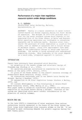 Performance of a Major River Regulation Resource System Under Design Conditions