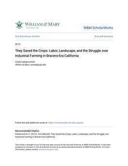 Labor, Landscape, and the Struggle Over Industrial Farming in Bracero-Era California