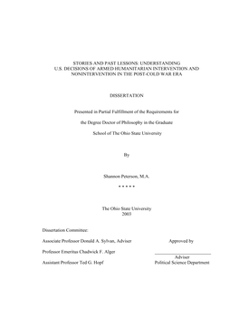 Stories and Past Lessons: Understanding US Decisions of Armed Humanitarian Intervention and Nonintervention in the Post-Cold War