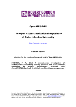 Openair@RGU the Open Access Institutional Repository at Robert