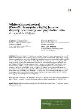 White-Chinned Petrel (Procellaria Aequinoctialis) Burrow Density, Occupancy, and Population Size at the Auckland Islands