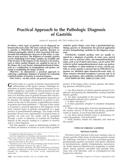 Practical Approach to the Pathologic Diagnosis of Gastritis