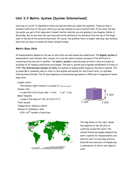 Unit 3.3 Metric System (System International)