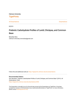 Prebiotic Carbohydrate Profiles of Lentil, Chickpea, and Common Bean
