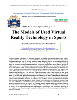 The Models of Used Virtual Reality Technology in Sports