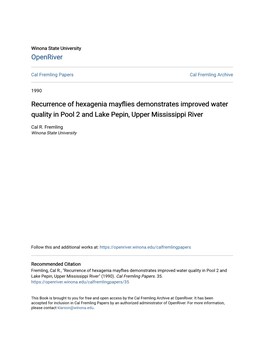 Recurrence of Hexagenia Mayflies Demonstrates Improved Water Quality in Pool 2 and Lake Pepin, Upper Mississippi River