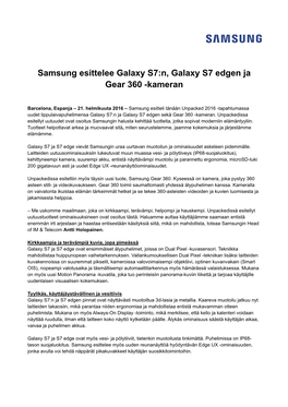 Samsung Esittelee Galaxy S7:N, Galaxy S7 Edgen Ja Gear 360 -Kameran
