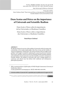 Duns Scotus and Peirce on the Importance of Universals and Scientific Realism”