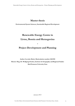 Renewable Energy Centre in Livno, Bosnia and Herzegovina – Project Planning and Development