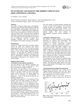 On Climatic Changes in the Khibiny Mountains (Kola Peninsula, Russia)