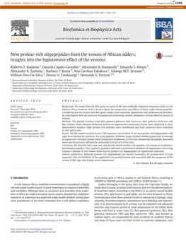 New Proline-Rich Oligopeptides from the Venom of African Adders: Insights Into the Hypotensive Effect of the Venoms