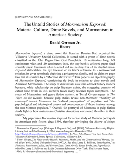 Material Culture, Dime Novels, and Mormonism in American Society Daniel Gorman Jr