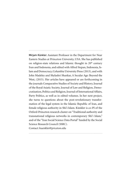 Mirjam Künkler. Assistant Professor in the Department for Near Eastern Studies at Princeton University, USA. She Has Published