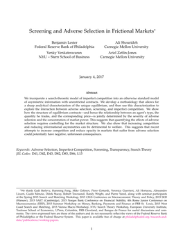 Screening and Adverse Selection in Frictional Markets∗