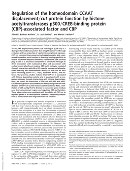 Regulation of the Homeodomain CCAAT Displacement Cut