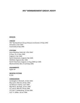 491St BOMBARDMENT GROUP, HEAVY