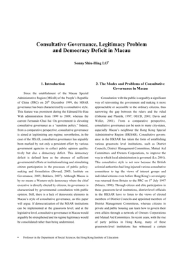 Consultative Governance, Legitimacy Problem and Democracy Deficit in Macau