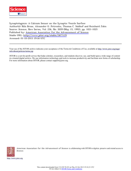 Synaptotagmin: a Calcium Sensor on the Synaptic Vesicle Surface Author(S): Nils Brose, Alexander G. Petrenko, Thomas C. Südhof
