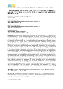 A Structured Methodology for Enterprise Modeling: a Case Study for Modeling the Operation of a British Organization