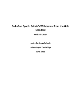 End of an Epoch: Britain's Withdrawal from the Gold Standard