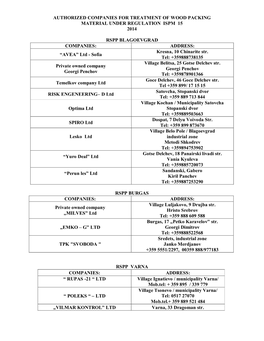 Authorized Companies for Treatment of Wood Packing Material Under Regulation Ispm 15 2014