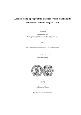 Analysis of the Topology of the Platform Protein Gab1 and Its Interactions with the Adaptor Grb2