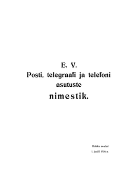 E. V. Posti, Telegraafi Ja Telefoni Asutuste Nimestik (1926)