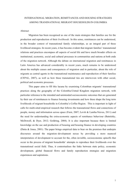 International Migration, Remittances and Housing Strategies Among Transnational Migrant Households in Colombia