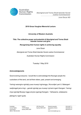 Aboriginal and Torres Strait Islander Social Justice Commissioner June Oscar AO