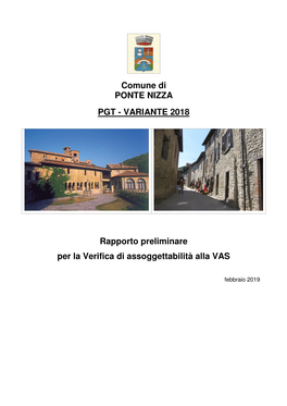 VARIANTE 2018 Rapporto Preliminare Per La Verifica Di Assoggettabilità Alla