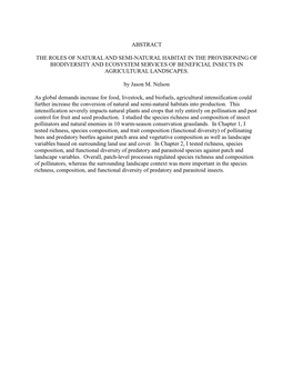 Abstract the Roles of Natural and Semi-Natural Habitat in the Provisioning of Biodiversity and Ecosystem Services of Beneficial