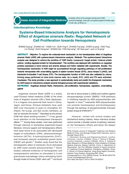 Systems-Based Interactome Analysis for Hematopoiesis Effect of Angelicae Sinensis Radix: Regulated Network of Cell Proliferation Towards Hemopoiesis