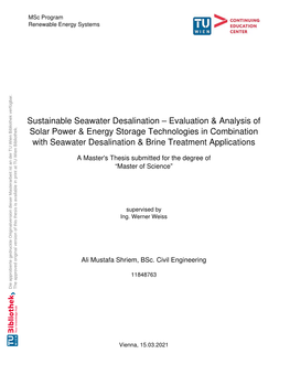Sustainable Seawater Desalination – Evaluation & Analysis of Solar