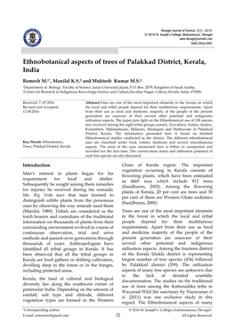 Ethnobotanical Aspects of Trees of Palakkad District, Kerala, India