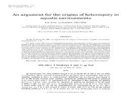 An Argument for the Origins Ofheterospory in Aquatic