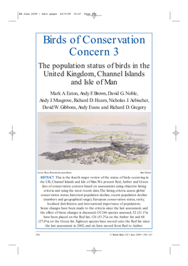 Birds of Conservation Concern 3 the Population Status of Birds in the United Kingdom, Channel Islands and Isle of Man Mark A